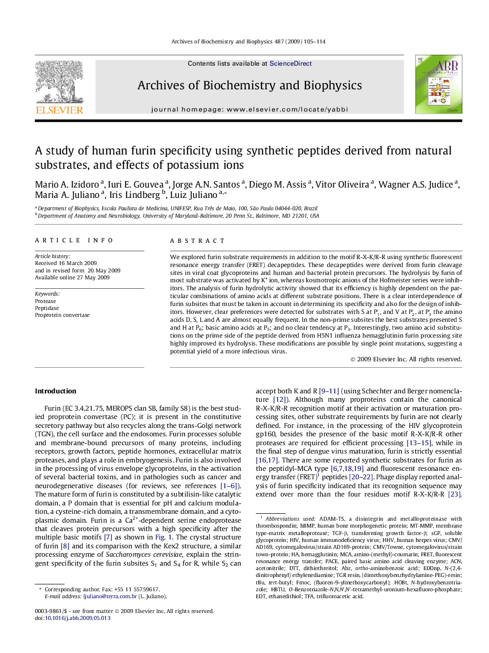 A study of human furin specificity using synthetic peptides derived from natural substrates, and effects of potassium ions