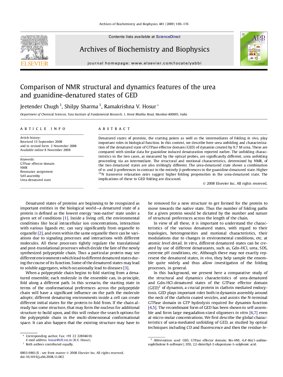 Comparison of NMR structural and dynamics features of the urea and guanidine-denatured states of GED