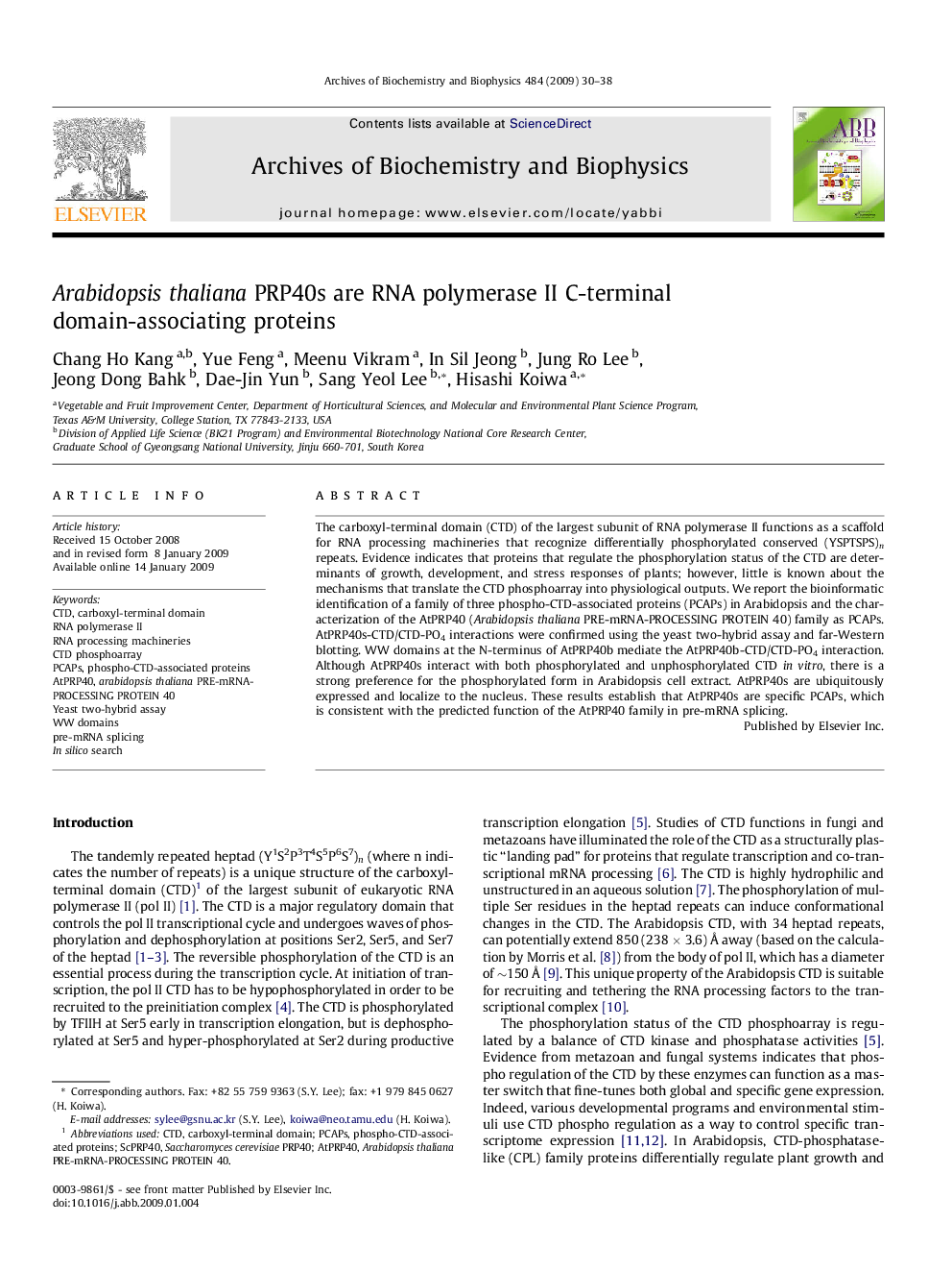 Arabidopsis thaliana PRP40s are RNA polymerase II C-terminal domain-associating proteins