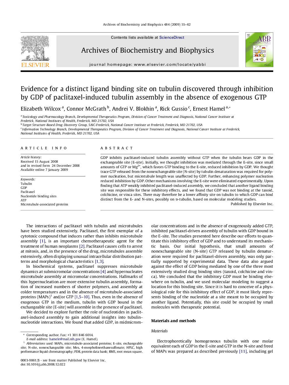 Evidence for a distinct ligand binding site on tubulin discovered through inhibition by GDP of paclitaxel-induced tubulin assembly in the absence of exogenous GTP