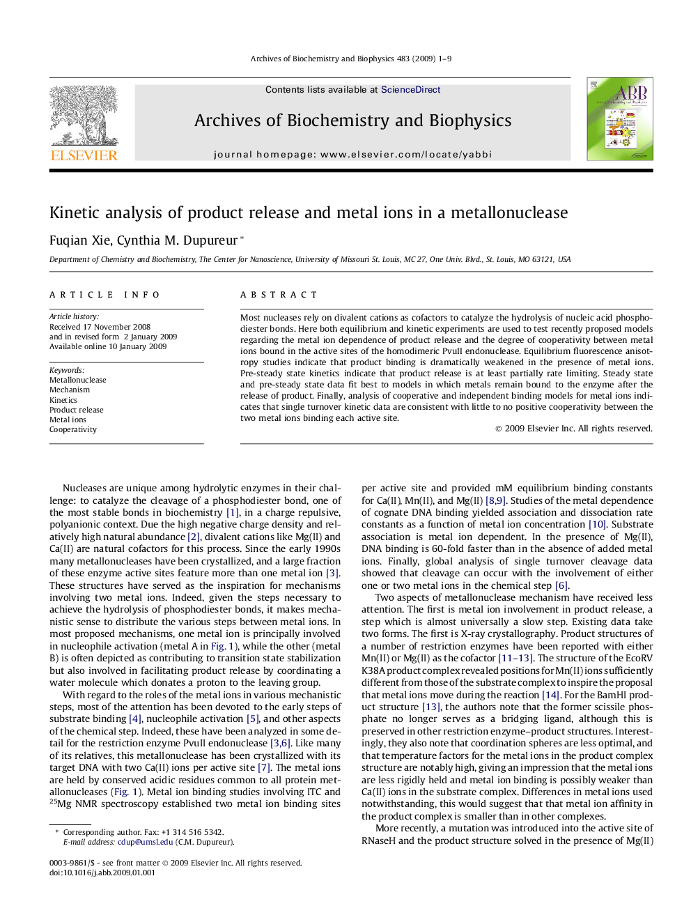 Kinetic analysis of product release and metal ions in a metallonuclease