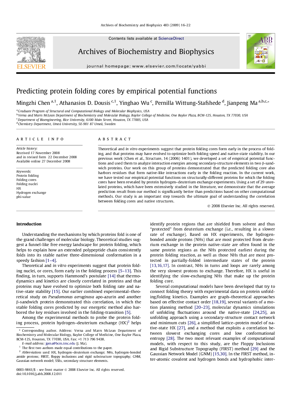 Predicting protein folding cores by empirical potential functions