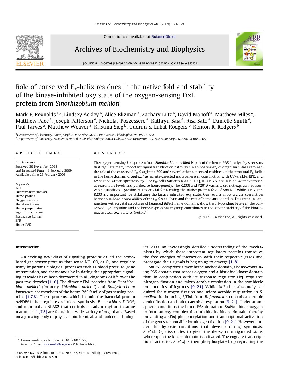 Role of conserved Fα-helix residues in the native fold and stability of the kinase-inhibited oxy state of the oxygen-sensing FixL protein from Sinorhizobium meliloti