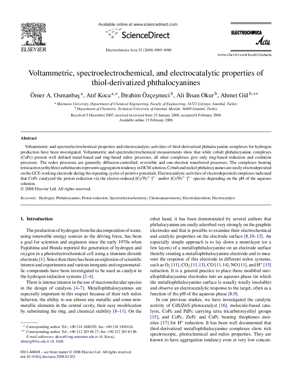 Voltammetric, spectroelectrochemical, and electrocatalytic properties of thiol-derivatized phthalocyanines