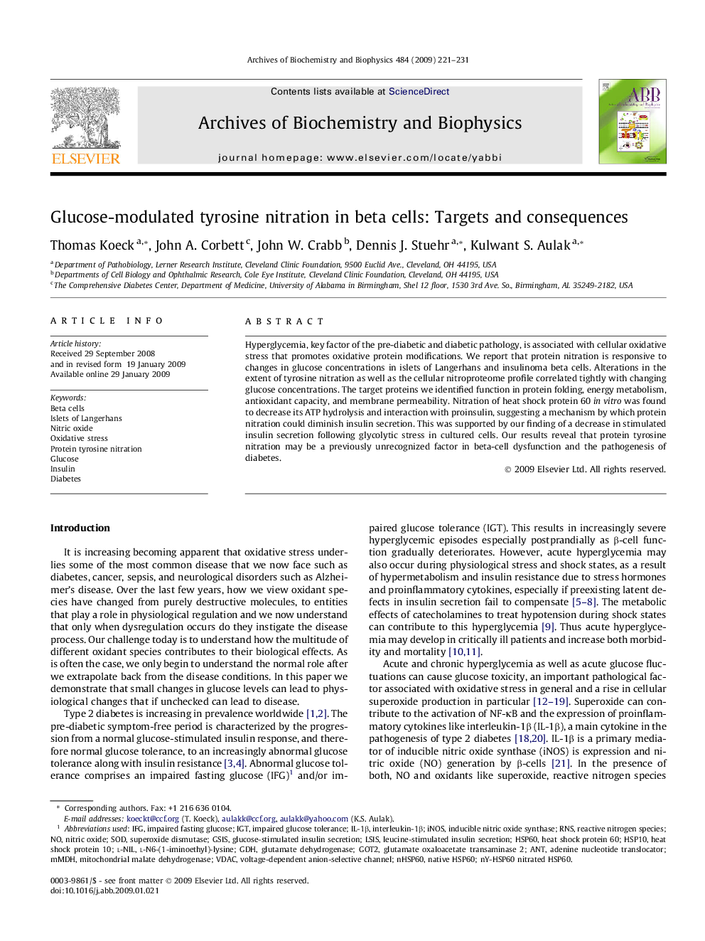 Glucose-modulated tyrosine nitration in beta cells: Targets and consequences