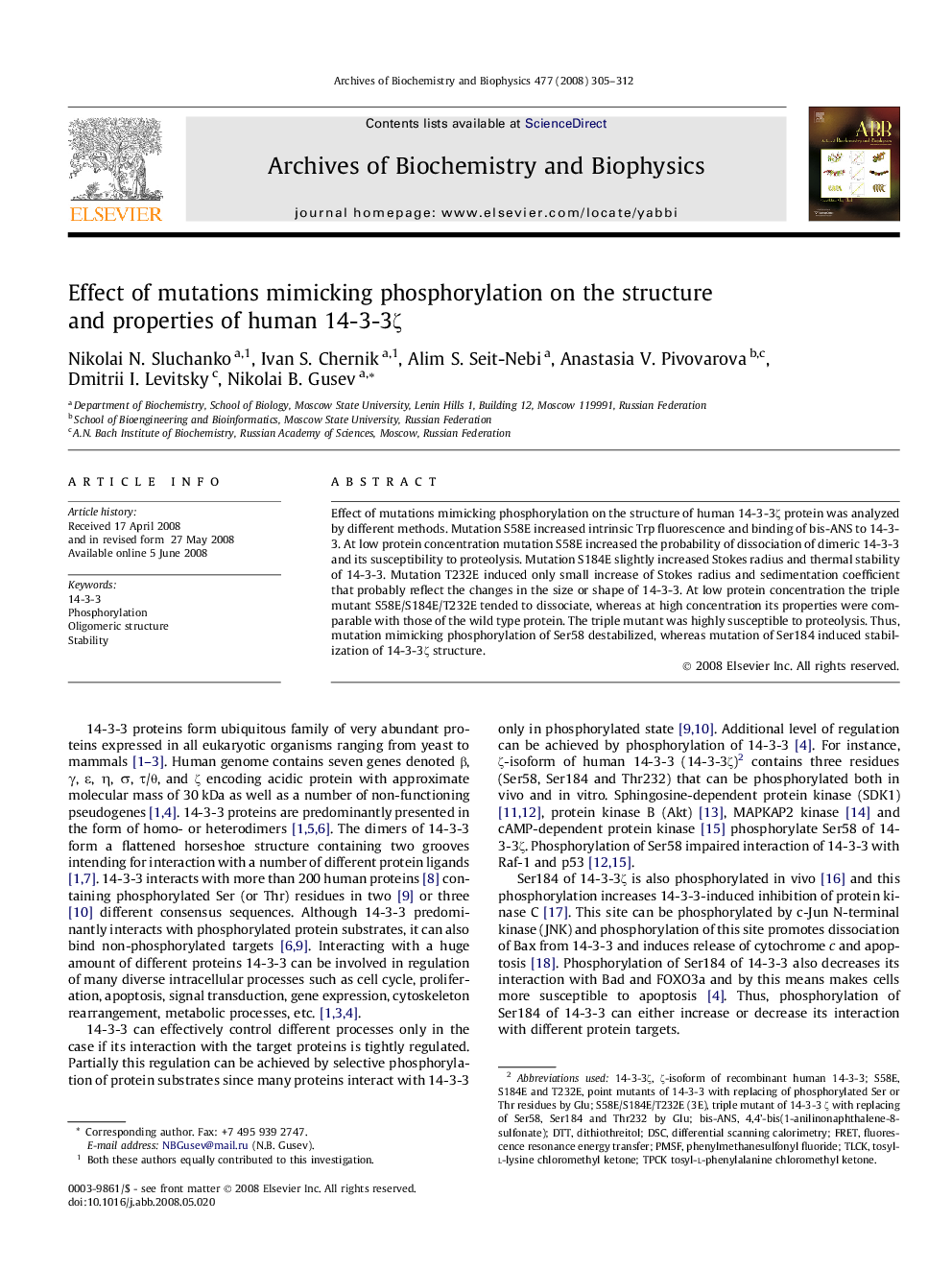 Effect of mutations mimicking phosphorylation on the structure and properties of human 14-3-3Î¶