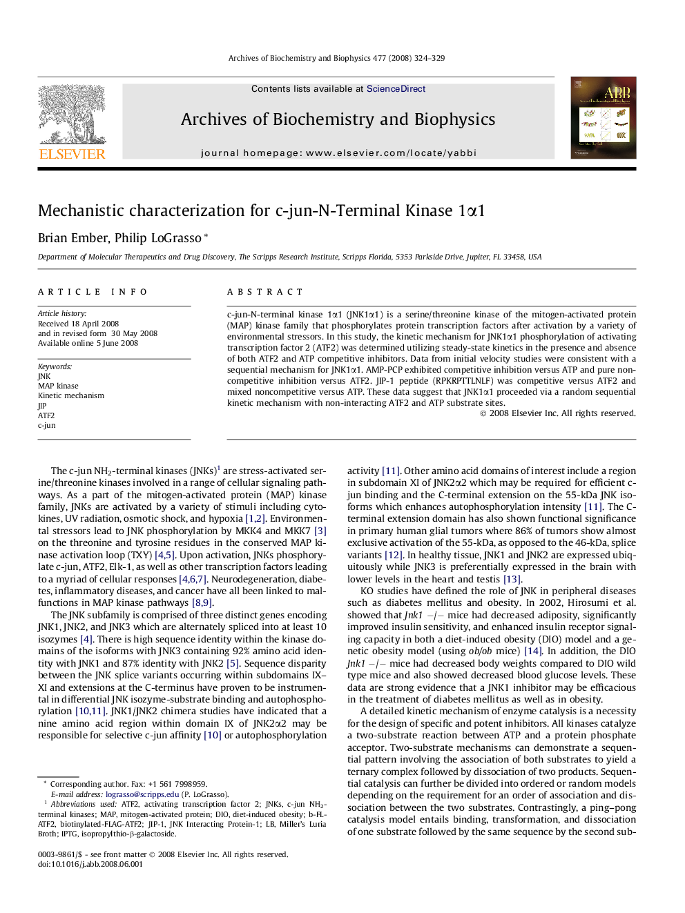 Mechanistic characterization for c-jun-N-Terminal Kinase 1α1