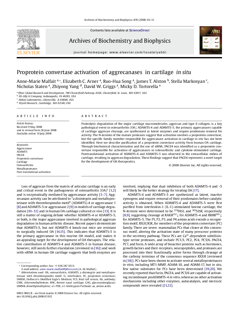 Proprotein convertase activation of aggrecanases in cartilage in situ