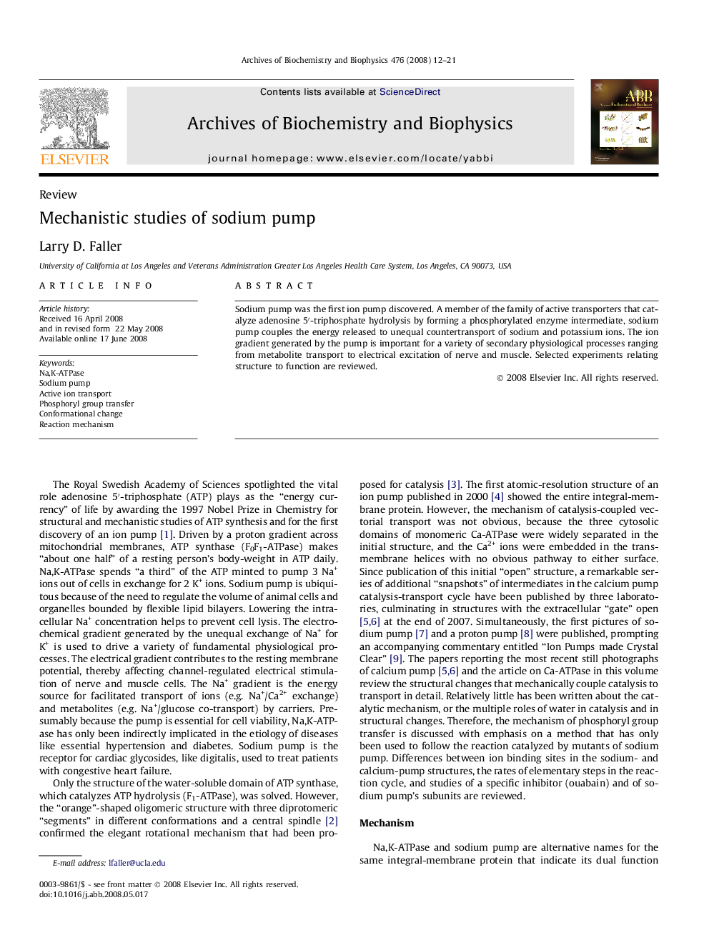 Mechanistic studies of sodium pump