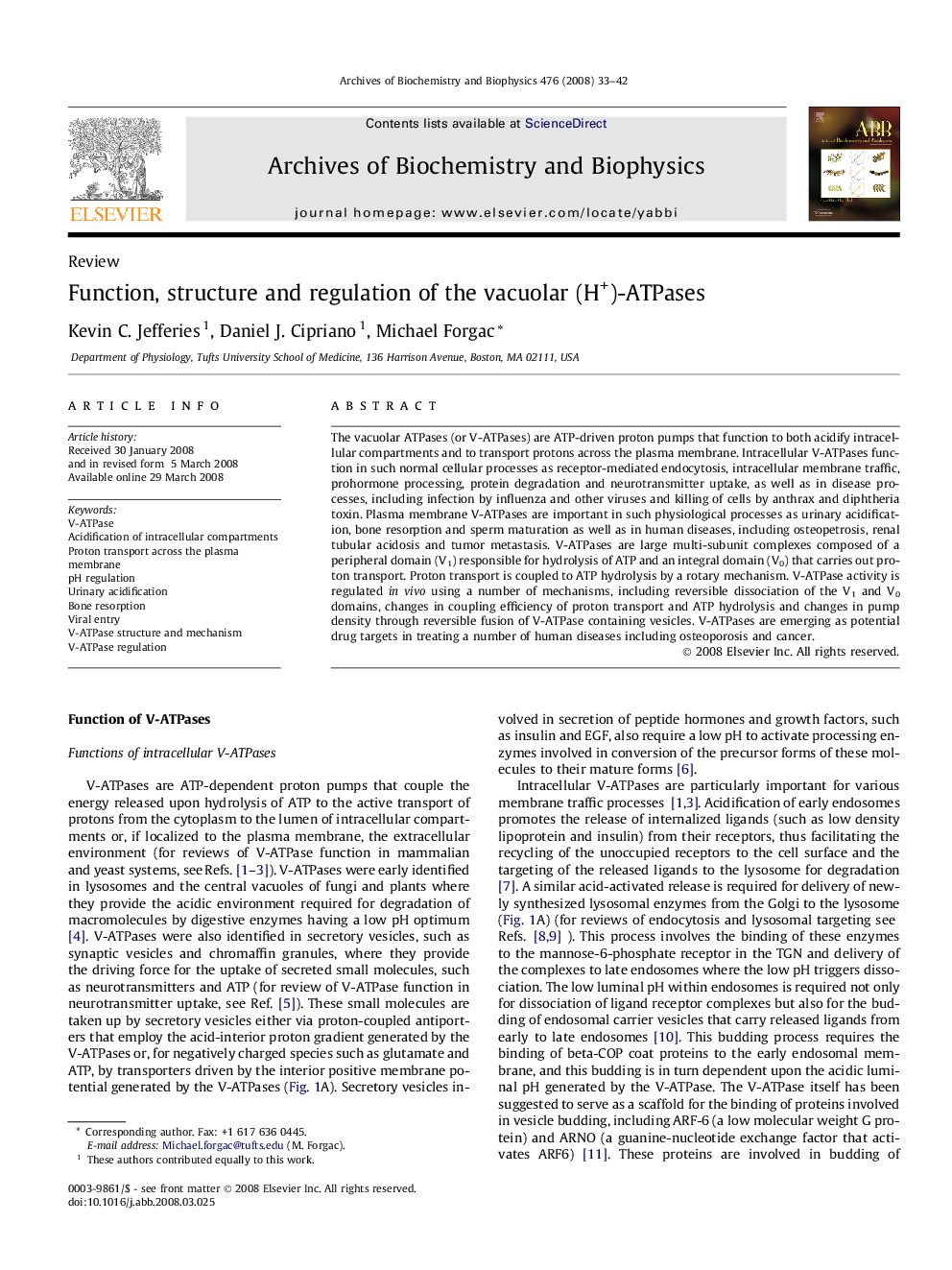 Function, structure and regulation of the vacuolar (H+)-ATPases