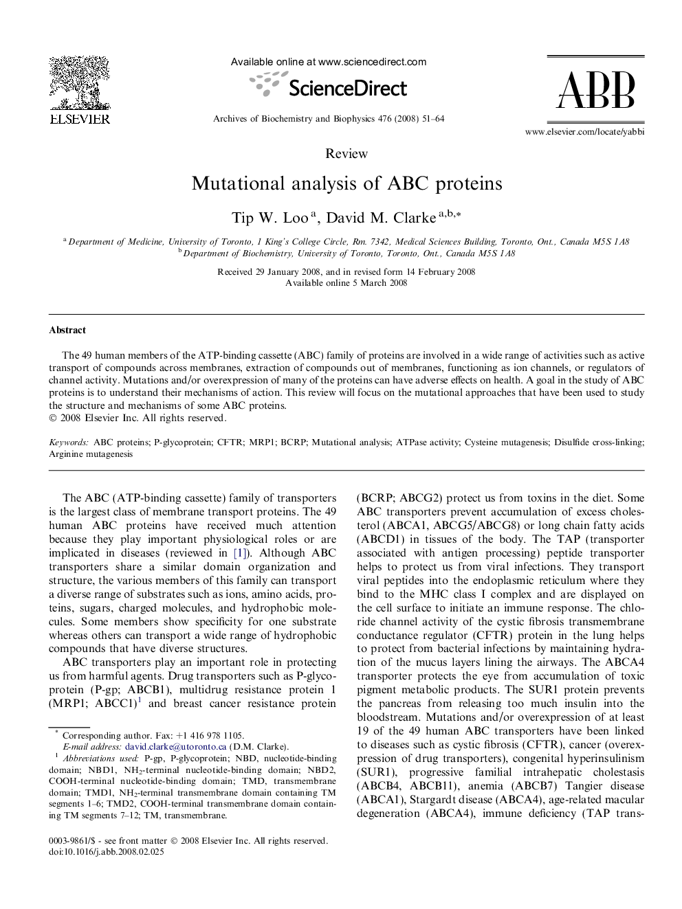 Mutational analysis of ABC proteins