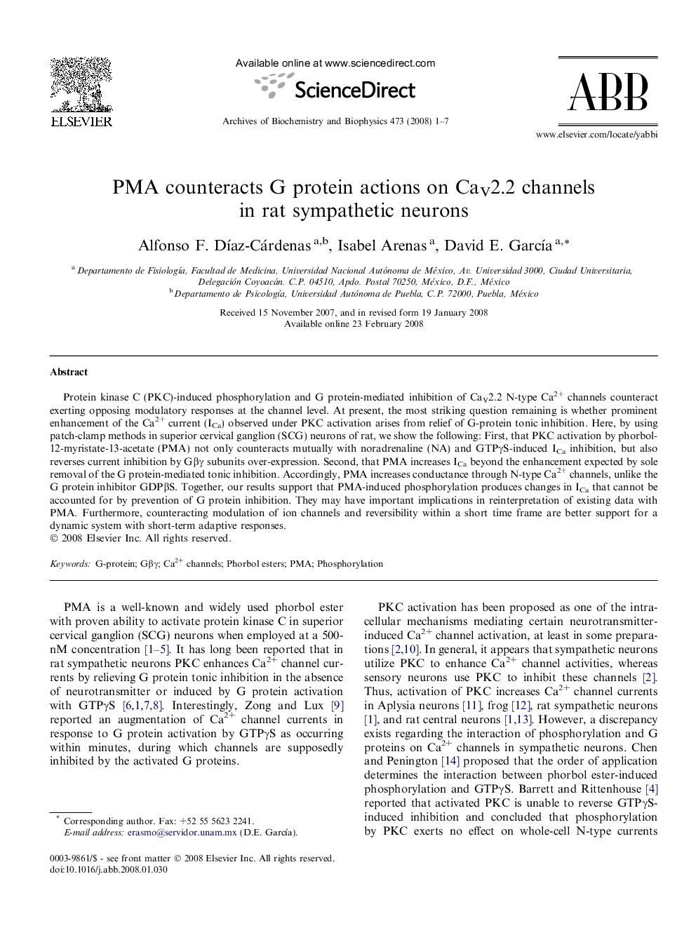 PMA counteracts G protein actions on CaV2.2 channels in rat sympathetic neurons