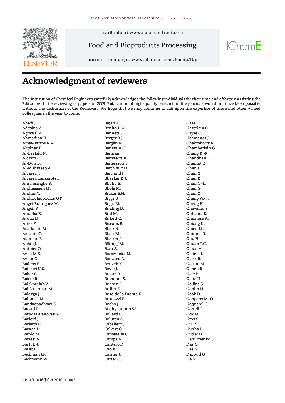 Acknowledgement to Reviewers