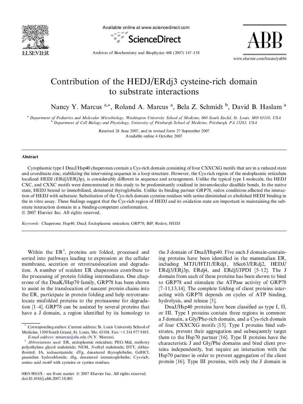 Contribution of the HEDJ/ERdj3 cysteine-rich domain to substrate interactions