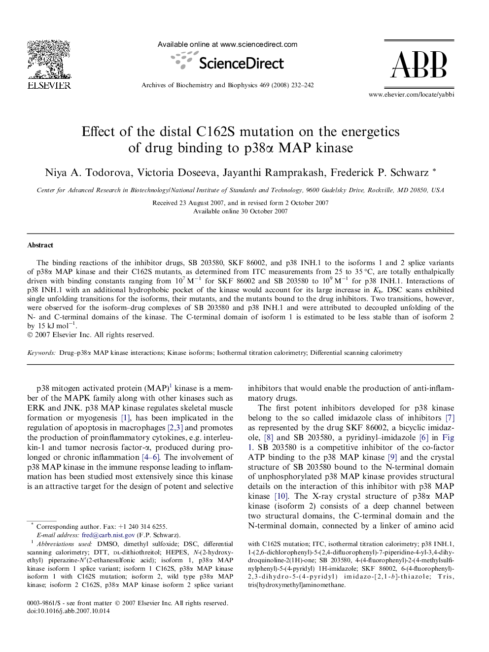 Effect of the distal C162S mutation on the energetics of drug binding to p38α MAP kinase