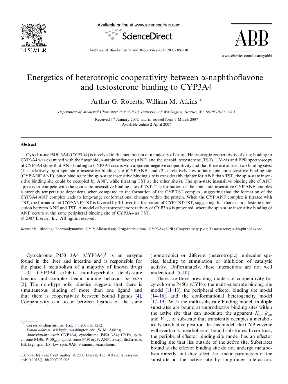 Energetics of heterotropic cooperativity between α-naphthoflavone and testosterone binding to CYP3A4