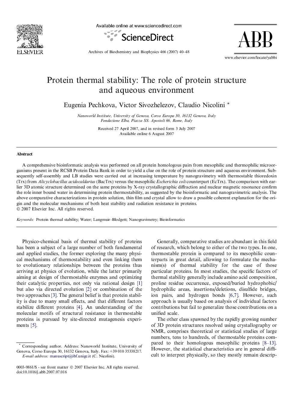 Protein thermal stability: The role of protein structure and aqueous environment