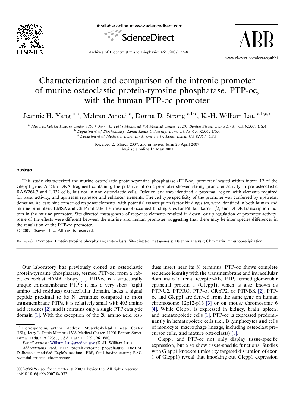 Characterization and comparison of the intronic promoter of murine osteoclastic protein-tyrosine phosphatase, PTP-oc, with the human PTP-oc promoter