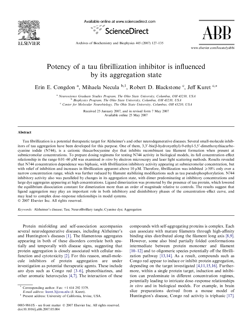 Potency of a tau fibrillization inhibitor is influenced by its aggregation state