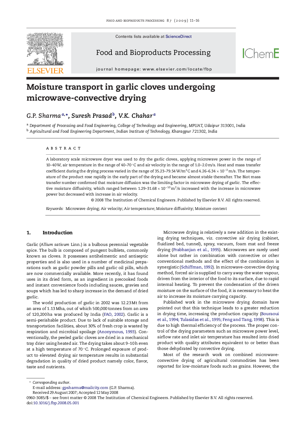 Moisture transport in garlic cloves undergoing microwave-convective drying