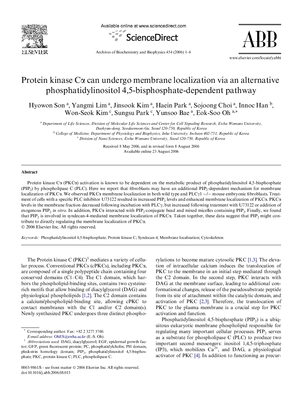 Protein kinase Cα can undergo membrane localization via an alternative phosphatidylinositol 4,5-bisphosphate-dependent pathway