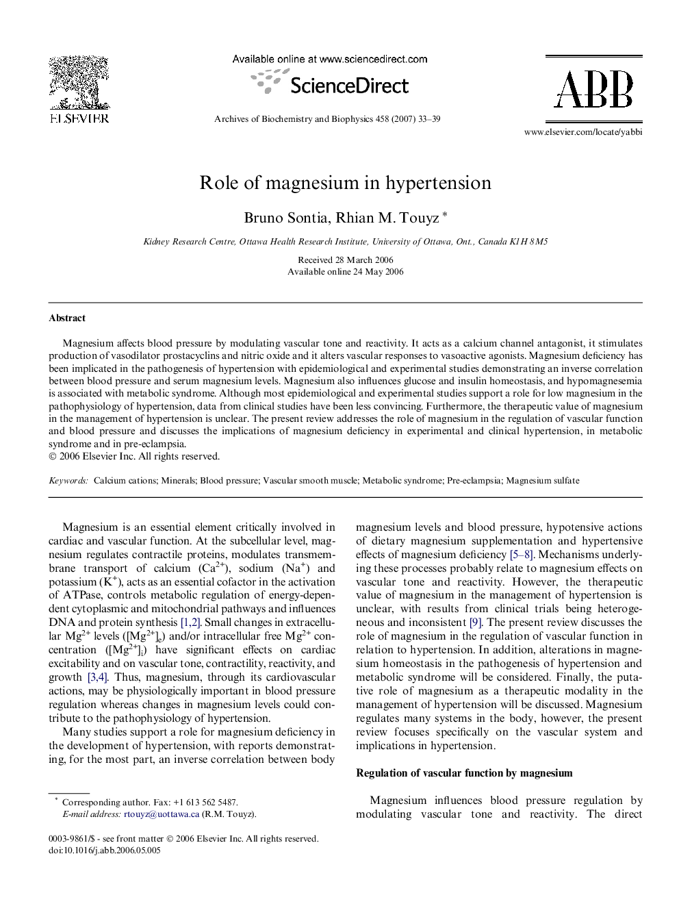 Role of magnesium in hypertension