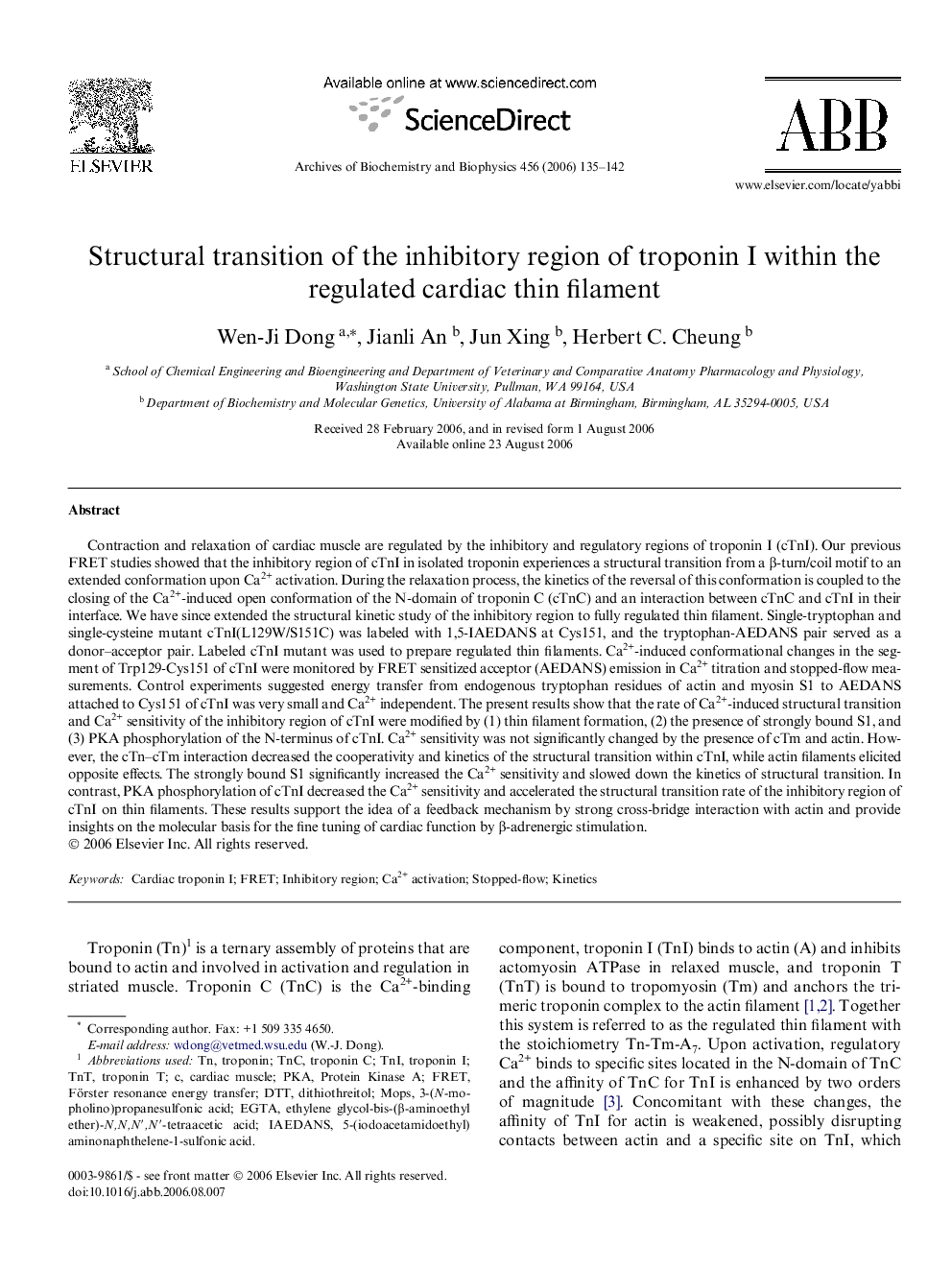 Structural transition of the inhibitory region of troponin I within the regulated cardiac thin filament