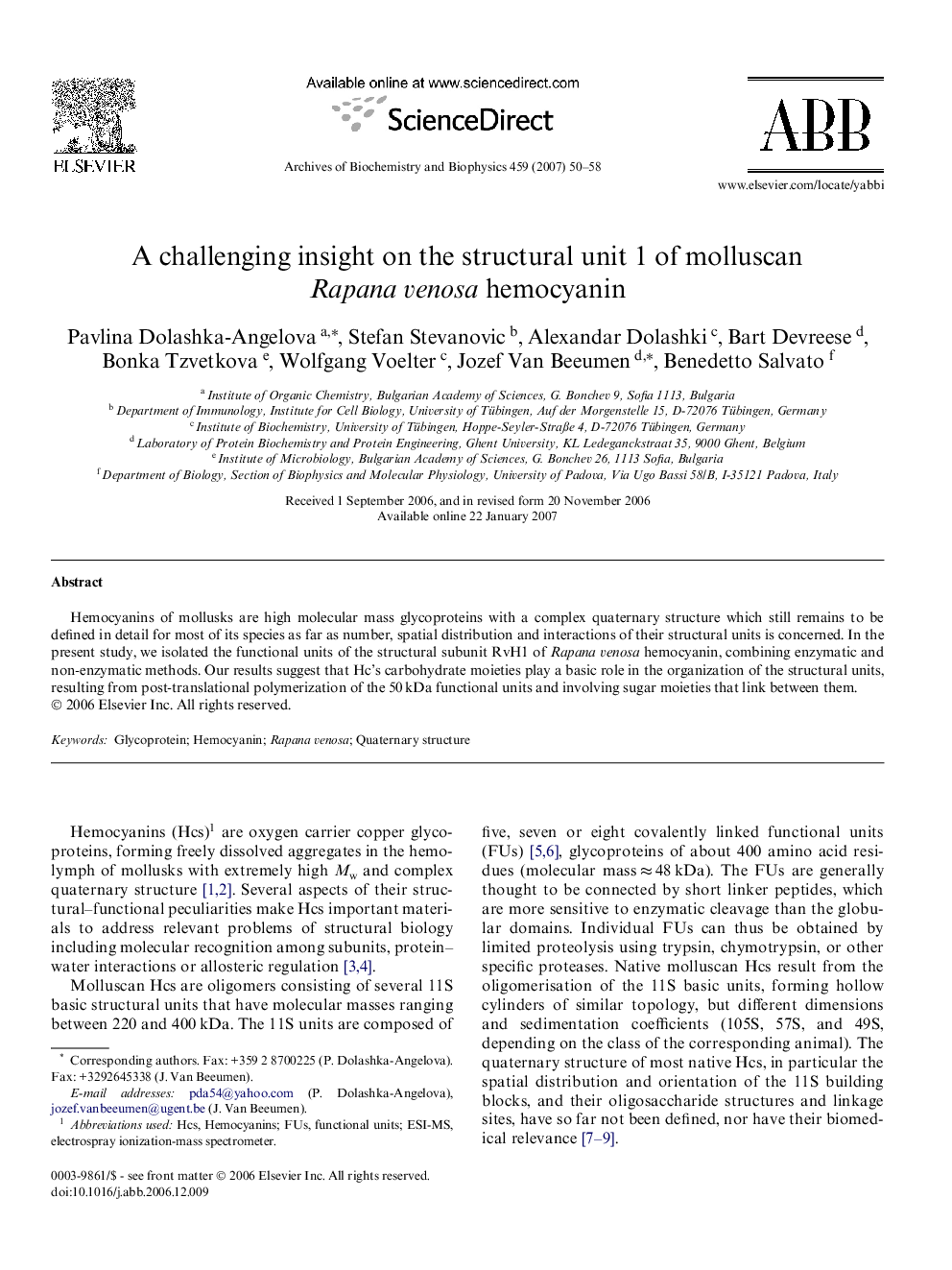 A challenging insight on the structural unit 1 of molluscan Rapana venosa hemocyanin