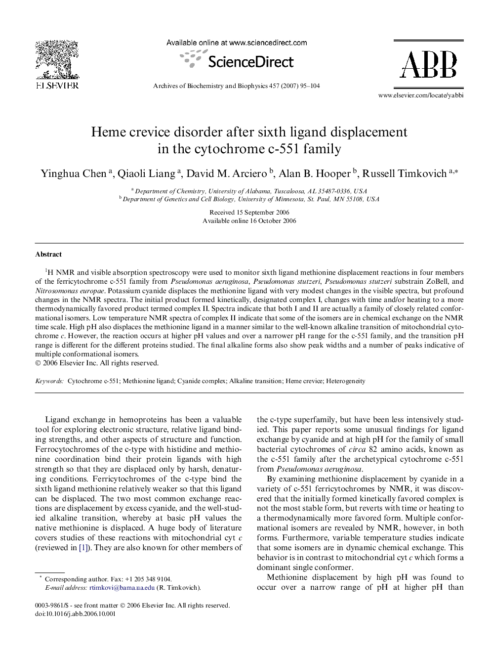 Heme crevice disorder after sixth ligand displacement in the cytochrome c-551 family