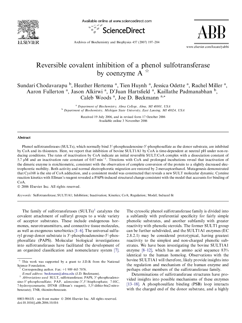 Reversible covalent inhibition of a phenol sulfotransferase by coenzyme A 