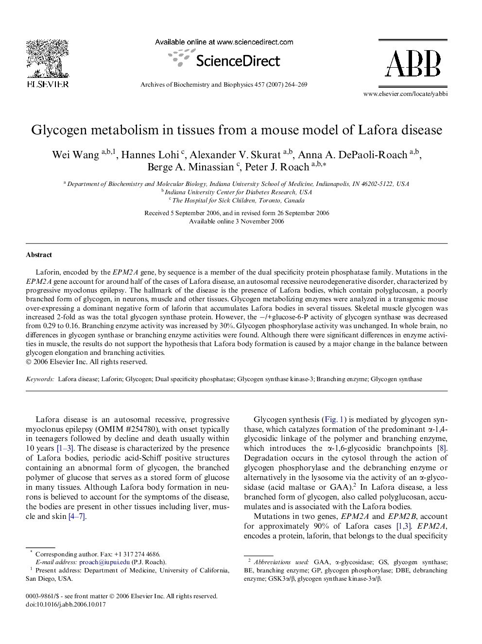 Glycogen metabolism in tissues from a mouse model of Lafora disease