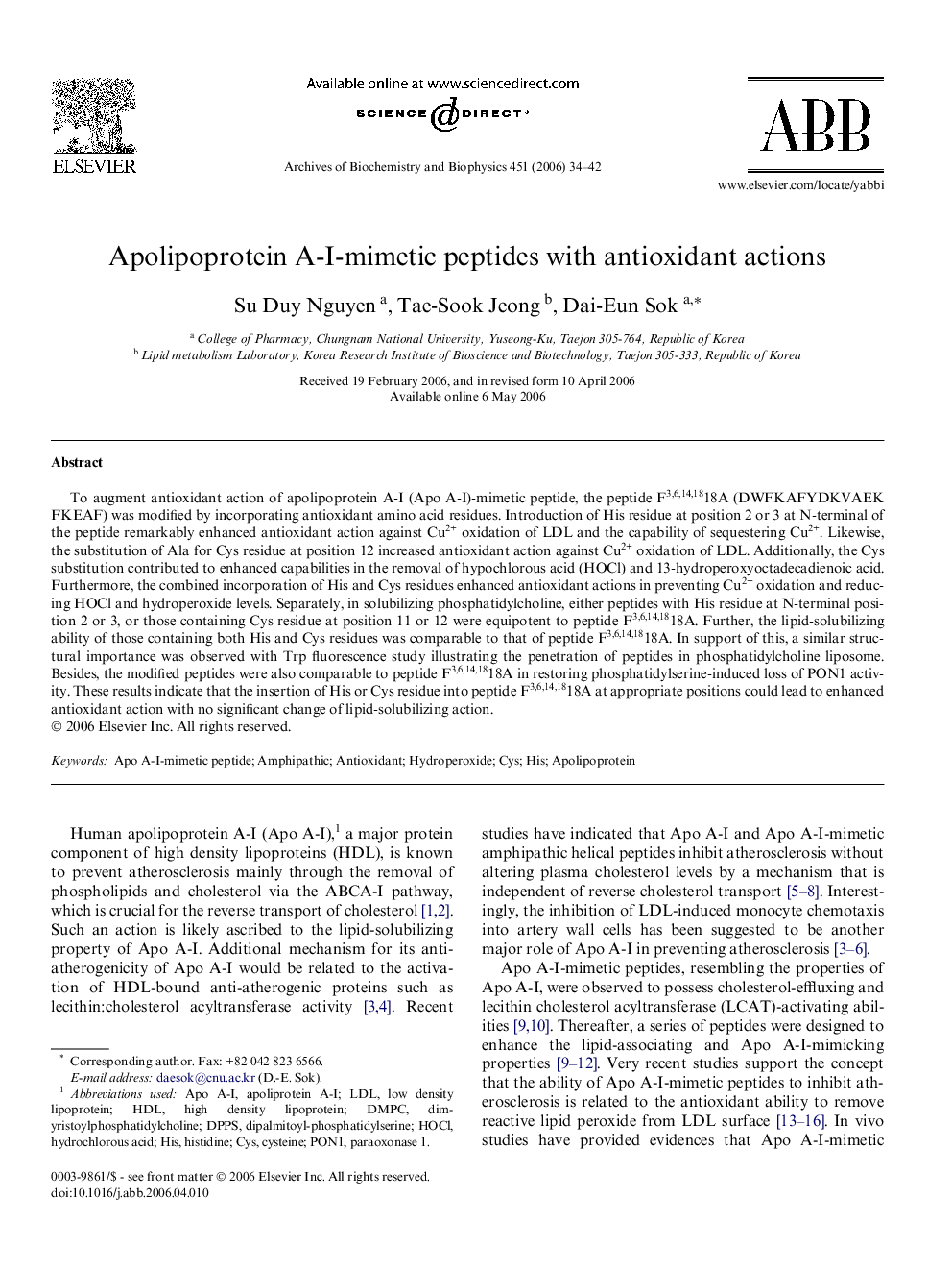 Apolipoprotein A-I-mimetic peptides with antioxidant actions