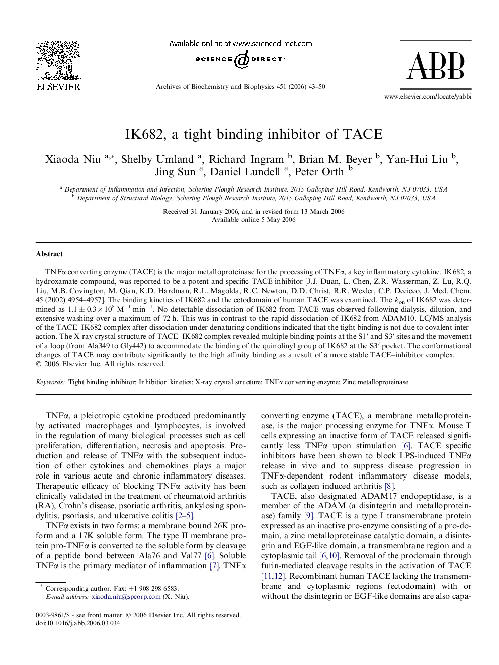 IK682, a tight binding inhibitor of TACE