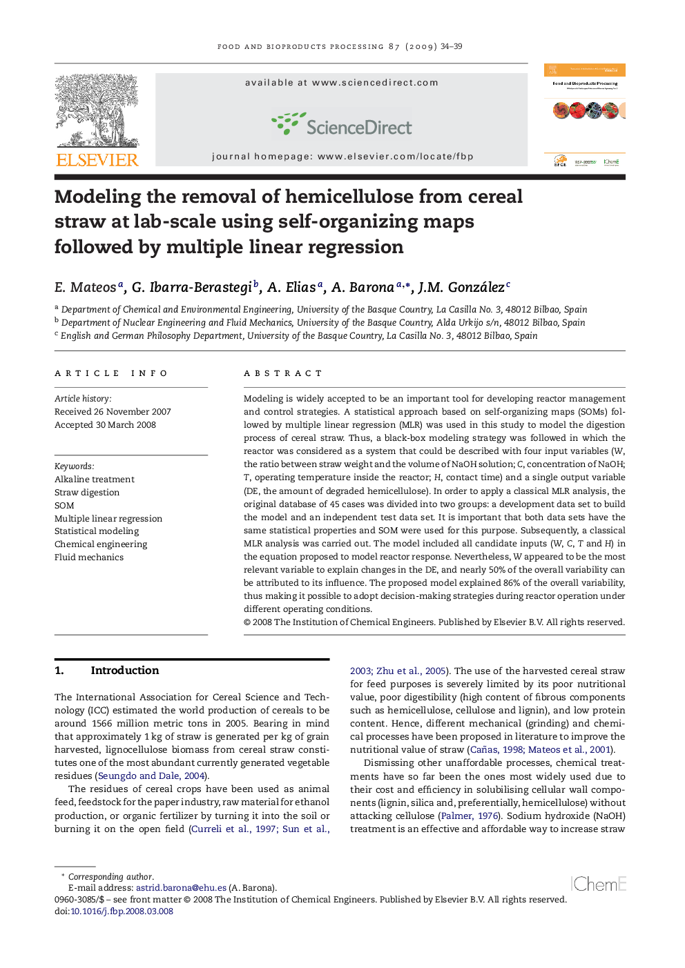 Modeling the removal of hemicellulose from cereal straw at lab-scale using self-organizing maps followed by multiple linear regression