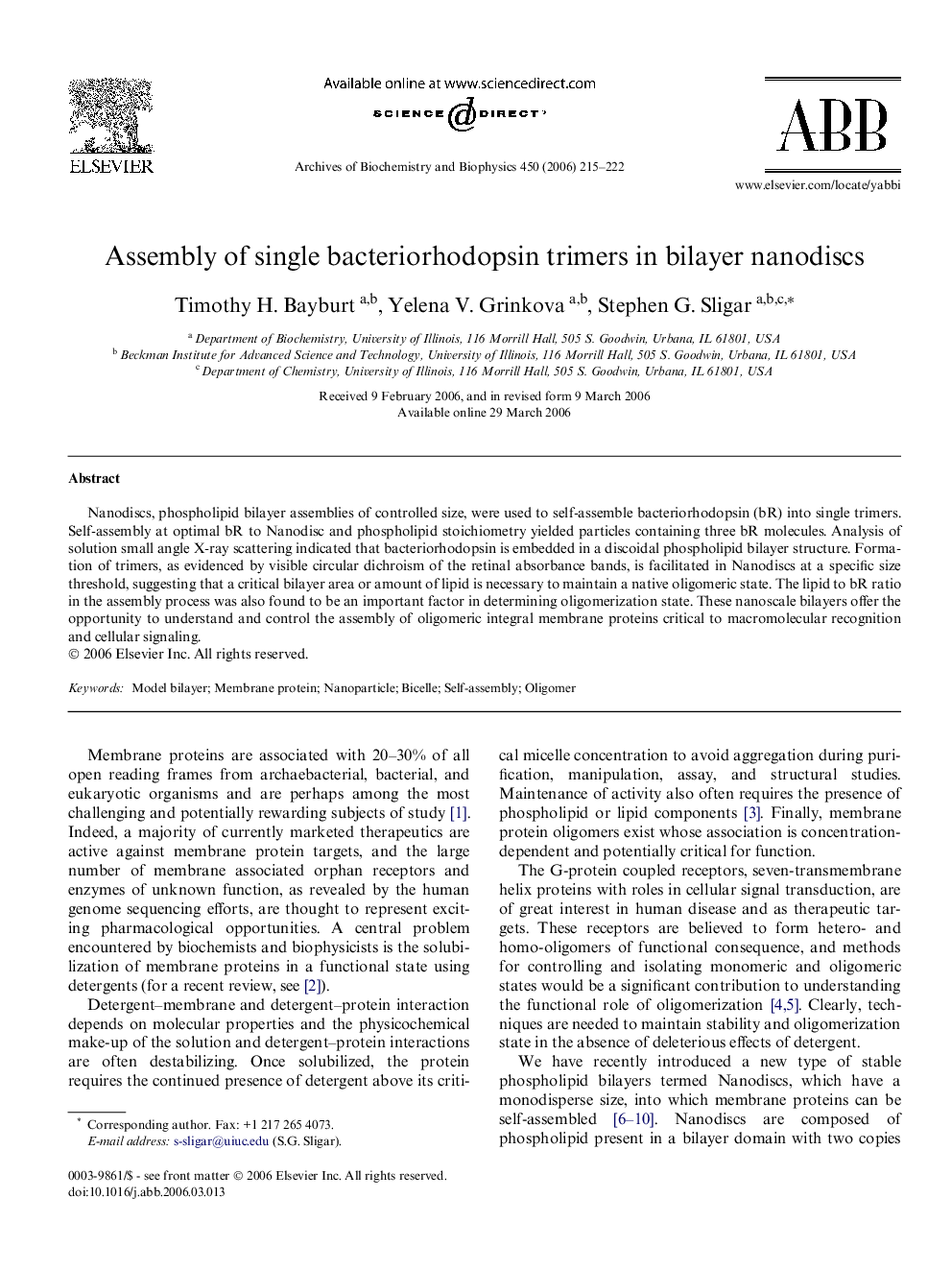 Assembly of single bacteriorhodopsin trimers in bilayer nanodiscs