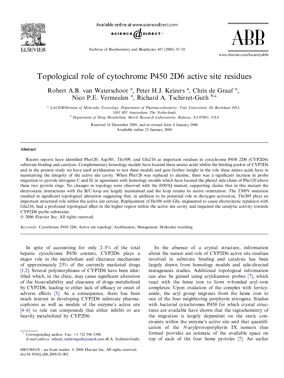 Topological role of cytochrome P450 2D6 active site residues