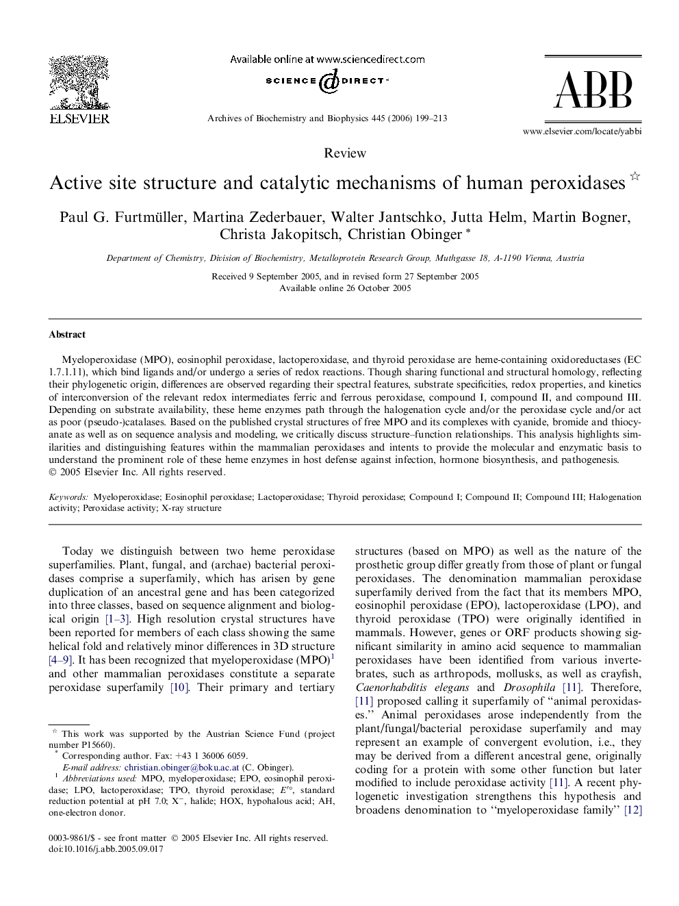 Active site structure and catalytic mechanisms of human peroxidases 