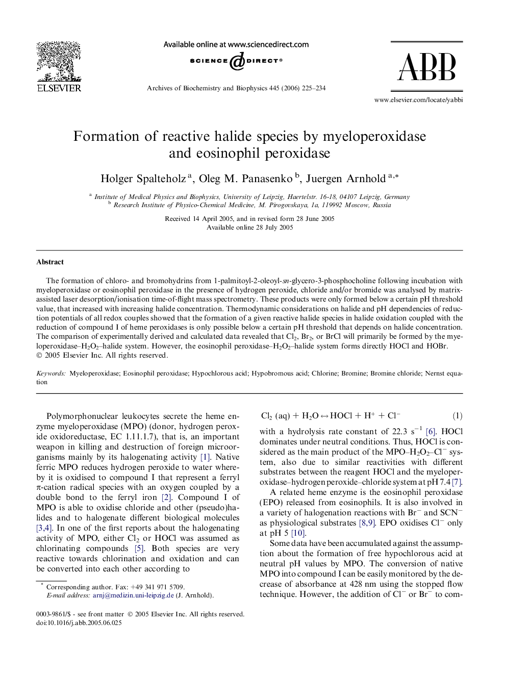 Formation of reactive halide species by myeloperoxidase and eosinophil peroxidase