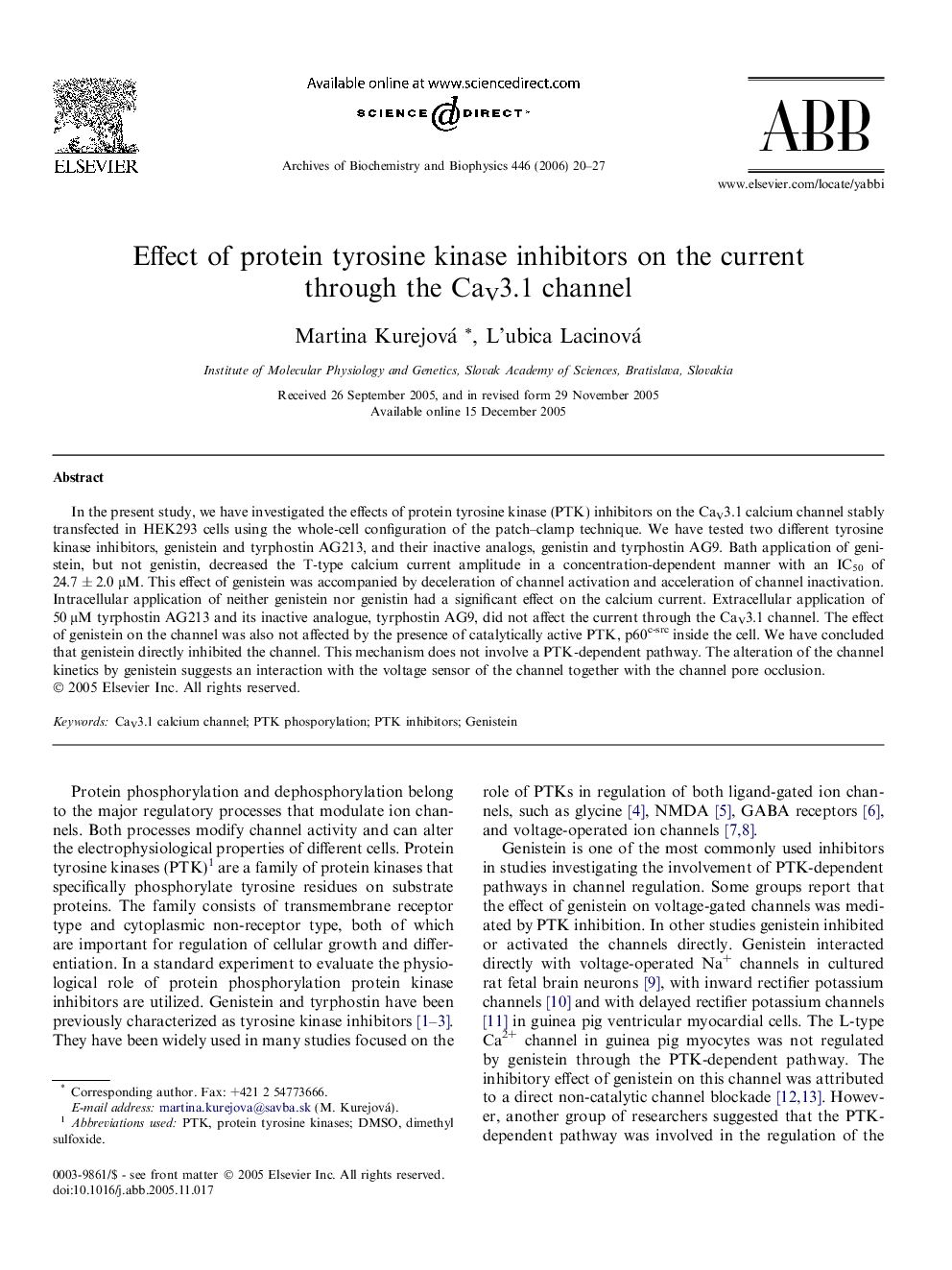 Effect of protein tyrosine kinase inhibitors on the current through the CaV3.1 channel