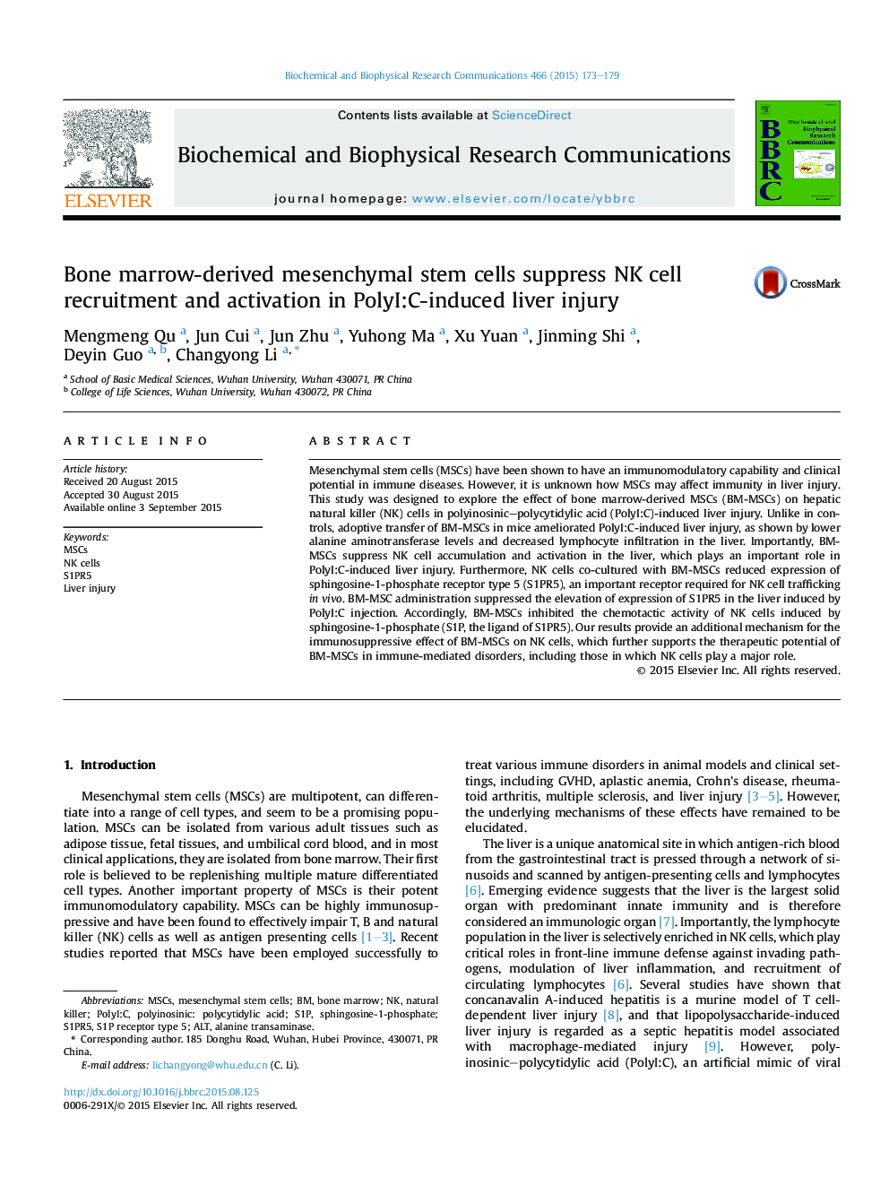 Bone marrow-derived mesenchymal stem cells suppress NK cell recruitment and activation in PolyI:C-induced liver injury