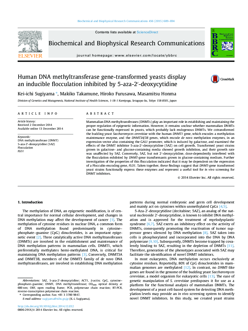 Human DNA methyltransferase gene-transformed yeasts display an inducible flocculation inhibited by 5-aza-2′-deoxycytidine