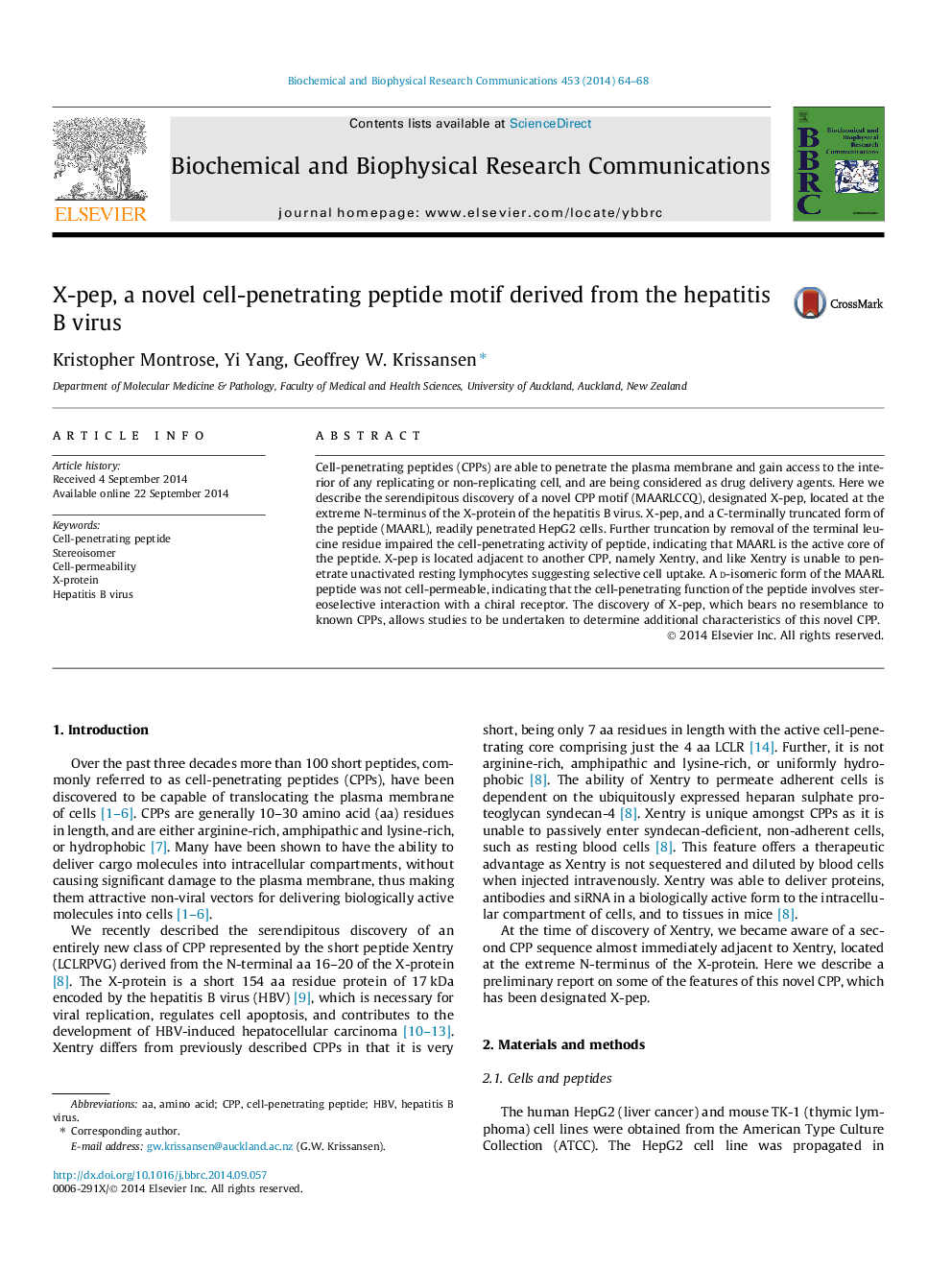 X-pep, a novel cell-penetrating peptide motif derived from the hepatitis B virus