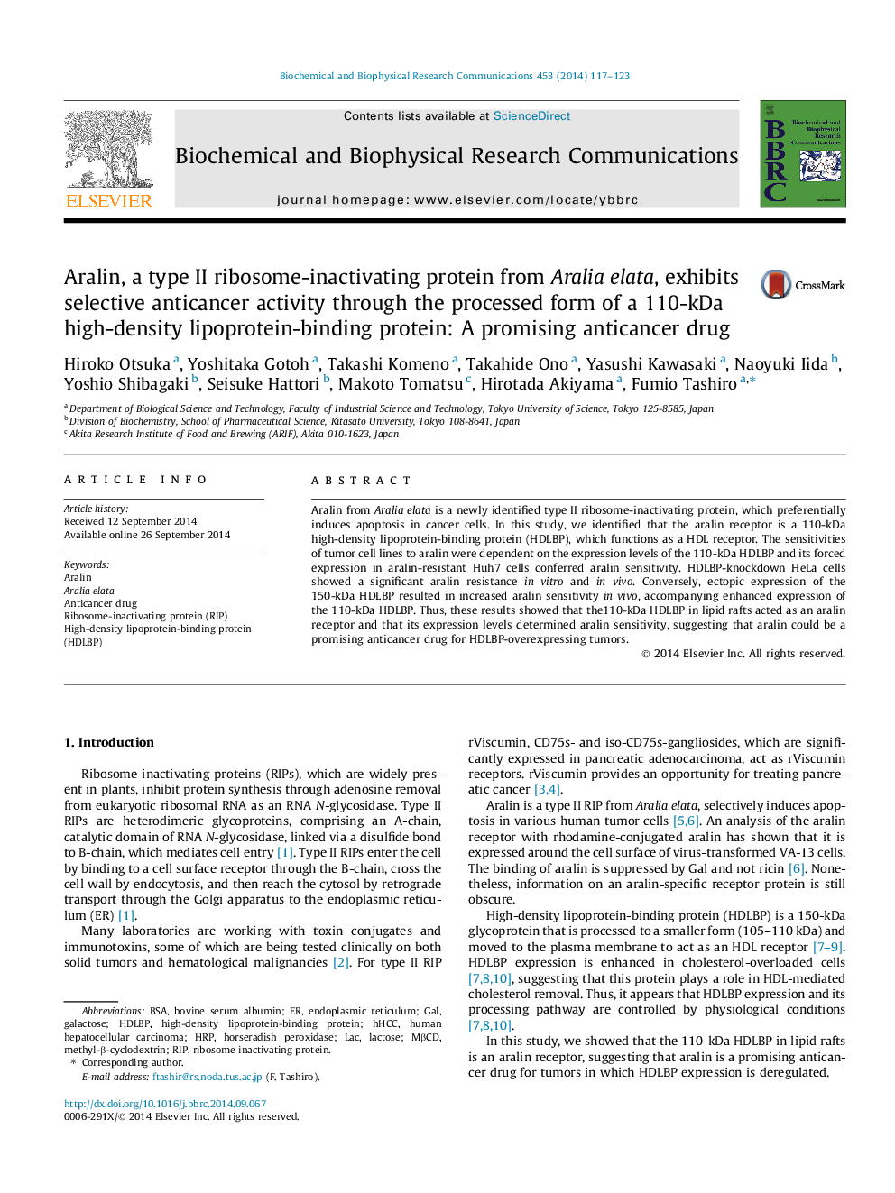 Aralin, a type II ribosome-inactivating protein from Aralia elata, exhibits selective anticancer activity through the processed form of a 110-kDa high-density lipoprotein-binding protein: A promising anticancer drug