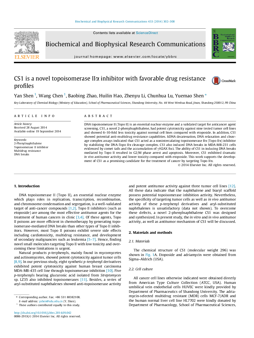 CS1 is a novel topoisomerase IIα inhibitor with favorable drug resistance profiles