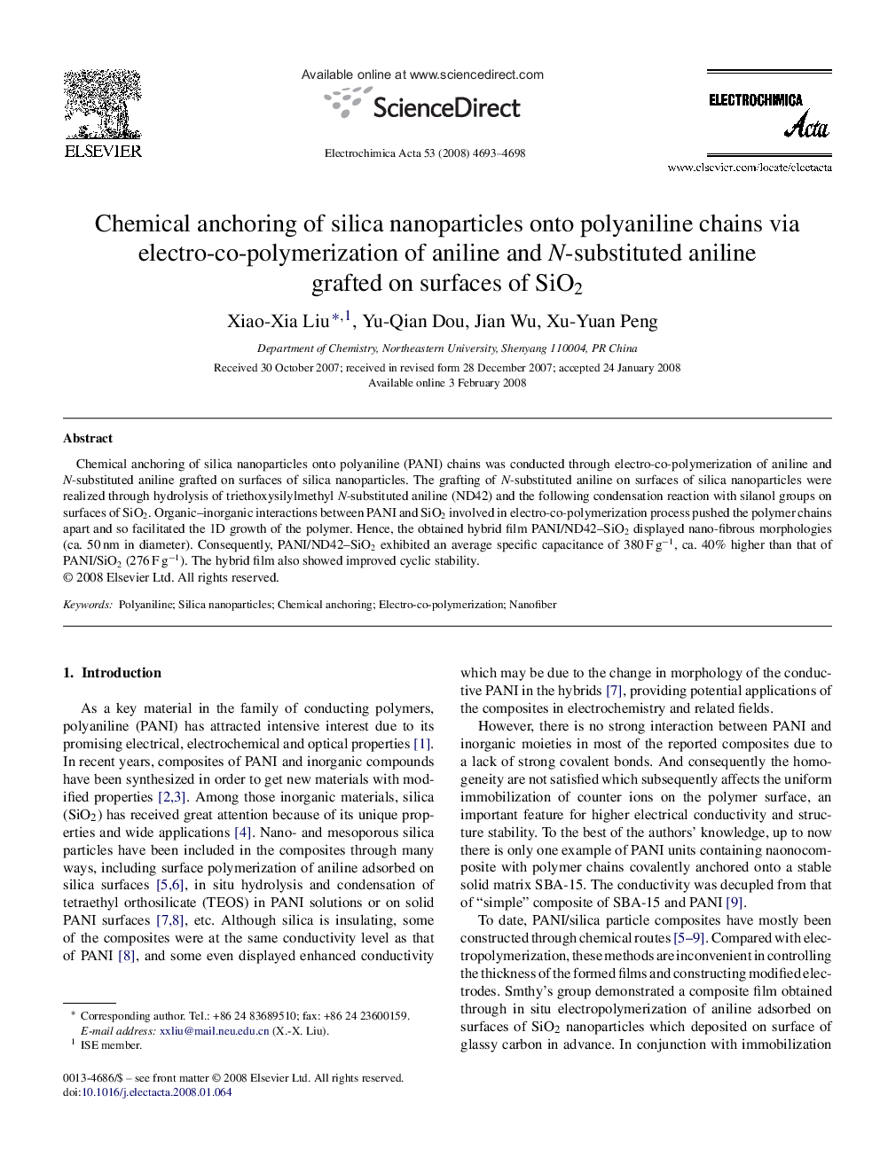 Chemical anchoring of silica nanoparticles onto polyaniline chains via electro-co-polymerization of aniline and N-substituted aniline grafted on surfaces of SiO2