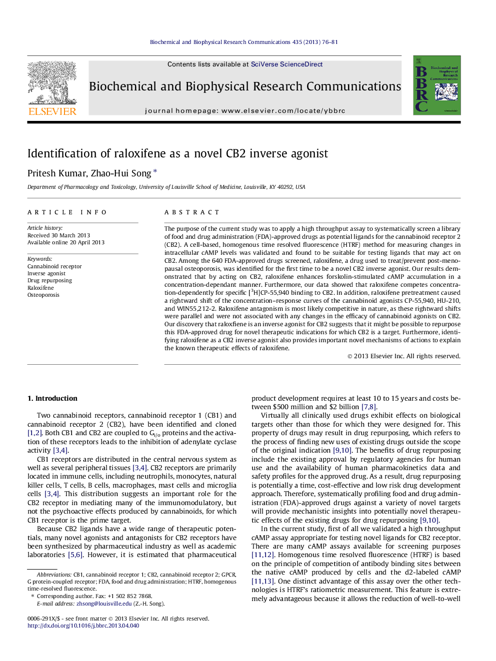 Identification of raloxifene as a novel CB2 inverse agonist