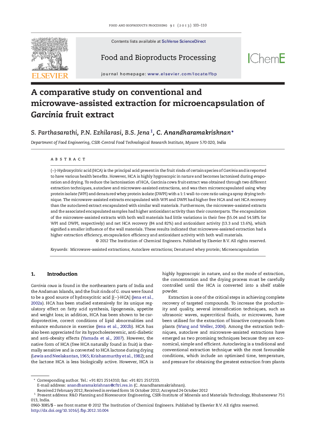 A comparative study on conventional and microwave-assisted extraction for microencapsulation of Garcinia fruit extract