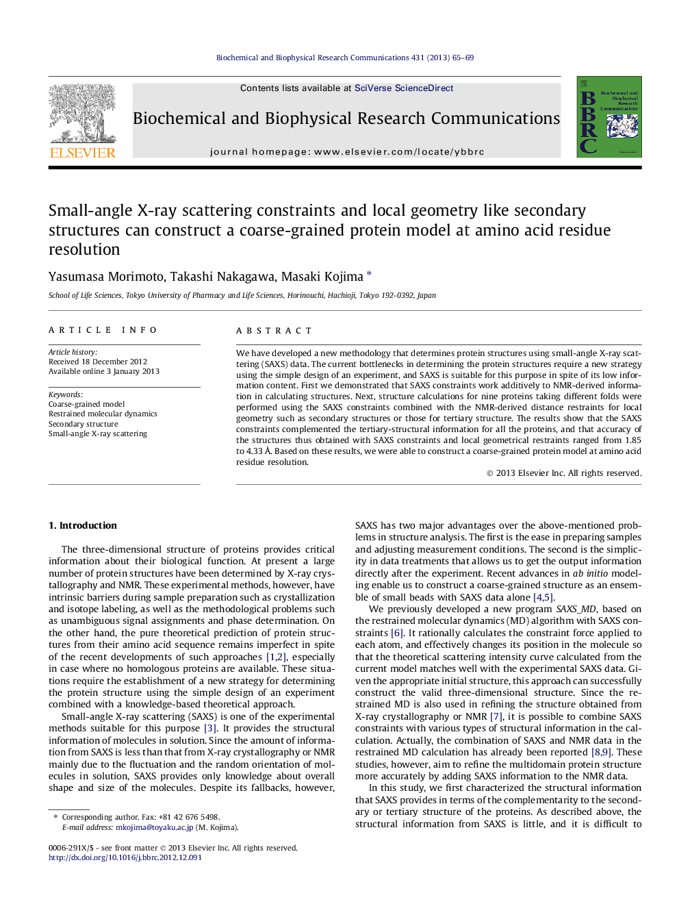 Small-angle X-ray scattering constraints and local geometry like secondary structures can construct a coarse-grained protein model at amino acid residue resolution