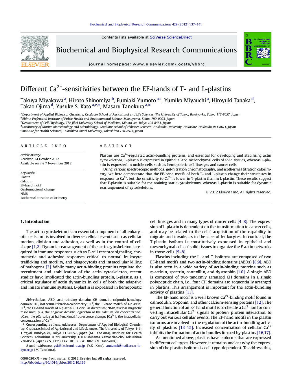 Different Ca2+-sensitivities between the EF-hands of T- and L-plastins