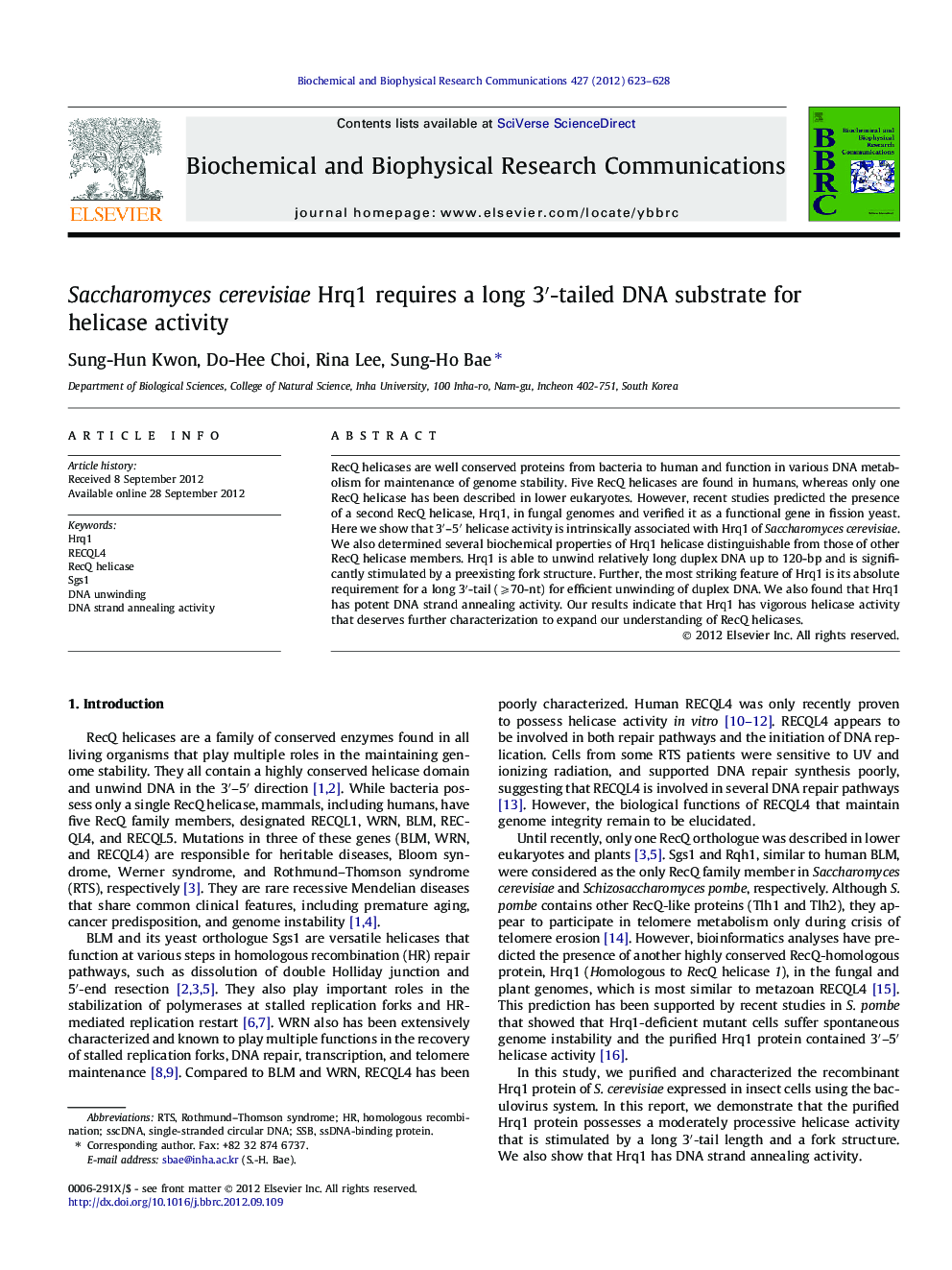 Saccharomyces cerevisiae Hrq1 requires a long 3′-tailed DNA substrate for helicase activity